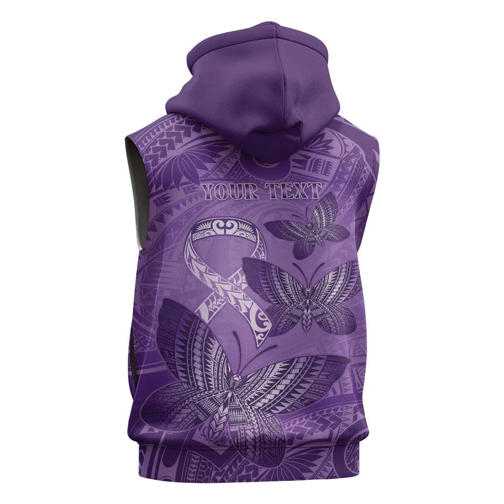 Personalised Polynesia Lupus Awareness Month Sleeveless Hoodie Warrior Purple Ribbon Polynesian Butterflies