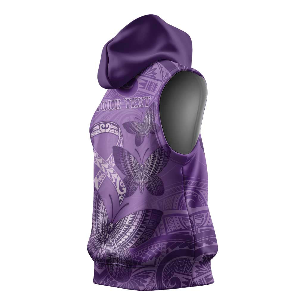 Personalised Polynesia Lupus Awareness Month Sleeveless Hoodie Warrior Purple Ribbon Polynesian Butterflies