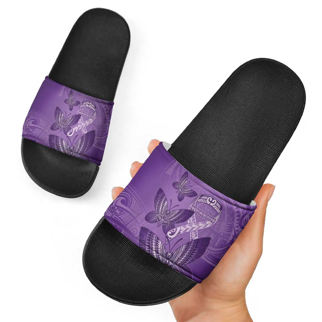 Polynesia Lupus Awareness Month Slide Sandals Warrior Purple Ribbon Polynesian Butterflies