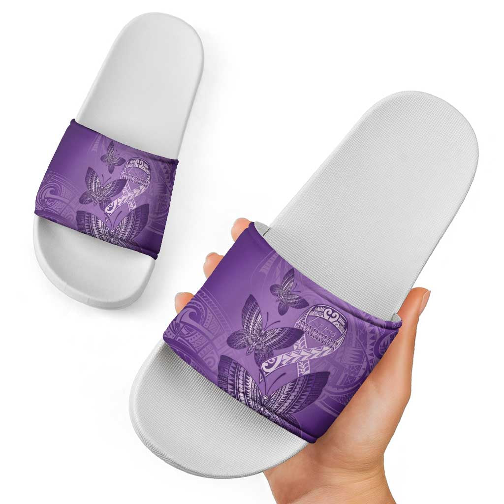 Polynesia Lupus Awareness Month Slide Sandals Warrior Purple Ribbon Polynesian Butterflies