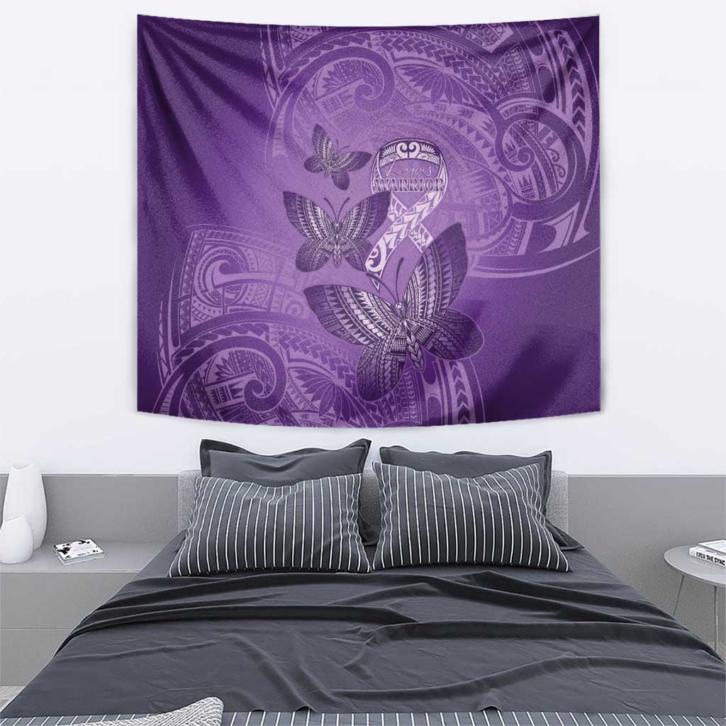 Polynesia Lupus Awareness Month Tapestry Warrior Purple Ribbon Polynesian Butterflies