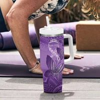 Personalised Polynesia Lupus Awareness Month Tumbler With Handle Warrior Purple Ribbon Polynesian Butterflies