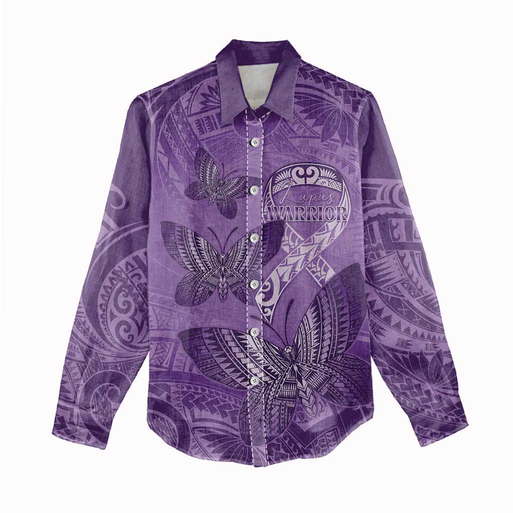 Personalised Polynesia Lupus Awareness Month Women Casual Shirt Warrior Purple Ribbon Polynesian Butterflies