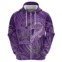 Personalised Polynesia Lupus Awareness Month Zip Hoodie Warrior Purple Ribbon Polynesian Butterflies