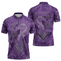 Personalised Polynesia Lupus Awareness Month Zipper Polo Shirt Warrior Purple Ribbon Polynesian Butterflies