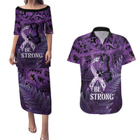 Lupus Awareness Month New Zealand Couples Matching Puletasi and Hawaiian Shirt Be Strong Warrior Maori Silver Fern LT14 Purple - Polynesian Pride