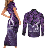 Lupus Awareness Month New Zealand Couples Matching Short Sleeve Bodycon Dress and Long Sleeve Button Shirt Be Strong Warrior Maori Silver Fern LT14 - Polynesian Pride