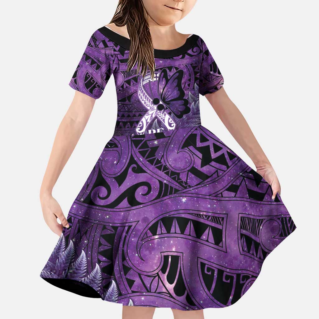 Lupus Awareness Month New Zealand Family Matching Long Sleeve Bodycon Dress and Hawaiian Shirt Be Strong Warrior Maori Silver Fern LT14 Daughter's Dress Purple - Polynesian Pride