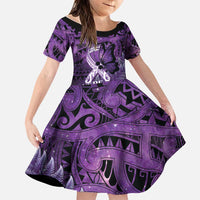 Lupus Awareness Month New Zealand Family Matching Long Sleeve Bodycon Dress and Hawaiian Shirt Be Strong Warrior Maori Silver Fern LT14 Daughter's Dress Purple - Polynesian Pride