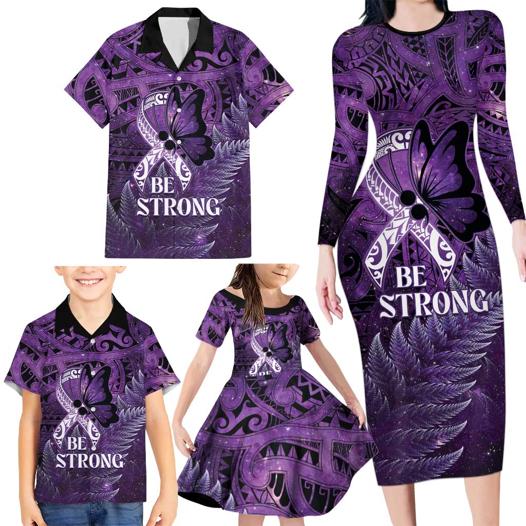 Lupus Awareness Month New Zealand Family Matching Long Sleeve Bodycon Dress and Hawaiian Shirt Be Strong Warrior Maori Silver Fern LT14 - Polynesian Pride