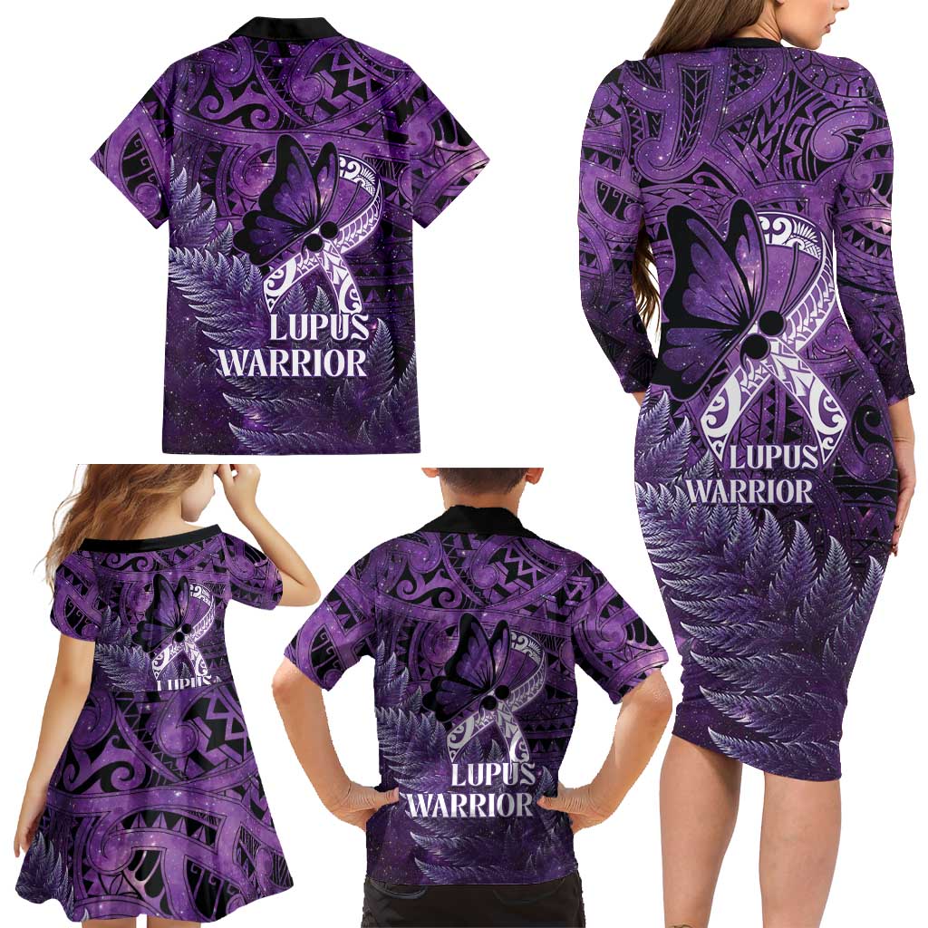 Lupus Awareness Month New Zealand Family Matching Long Sleeve Bodycon Dress and Hawaiian Shirt Be Strong Warrior Maori Silver Fern LT14 - Polynesian Pride