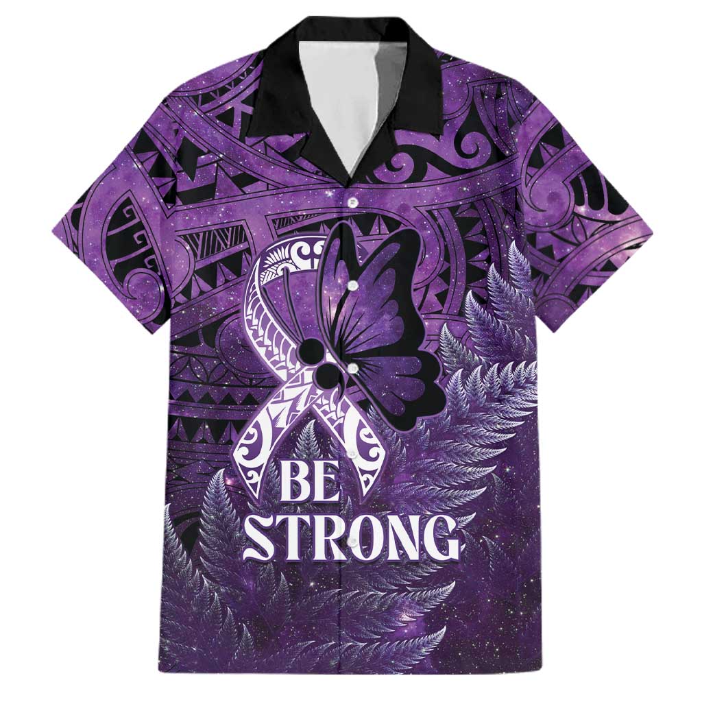 Lupus Awareness Month New Zealand Family Matching Long Sleeve Bodycon Dress and Hawaiian Shirt Be Strong Warrior Maori Silver Fern LT14 Dad's Shirt - Short Sleeve Purple - Polynesian Pride