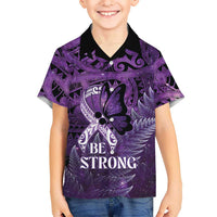 Lupus Awareness Month New Zealand Family Matching Long Sleeve Bodycon Dress and Hawaiian Shirt Be Strong Warrior Maori Silver Fern LT14 Son's Shirt Purple - Polynesian Pride