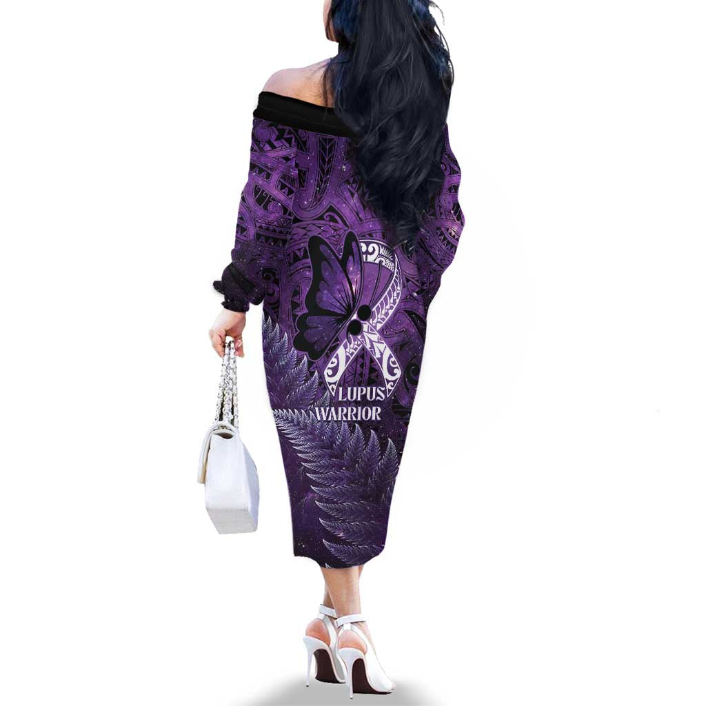 Lupus Awareness Month New Zealand Family Matching Off The Shoulder Long Sleeve Dress and Hawaiian Shirt Be Strong Warrior Maori Silver Fern LT14 - Polynesian Pride