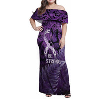 Lupus Awareness Month New Zealand Family Matching Off Shoulder Maxi Dress and Hawaiian Shirt Be Strong Warrior Maori Silver Fern LT14 Mom's Dress Purple - Polynesian Pride