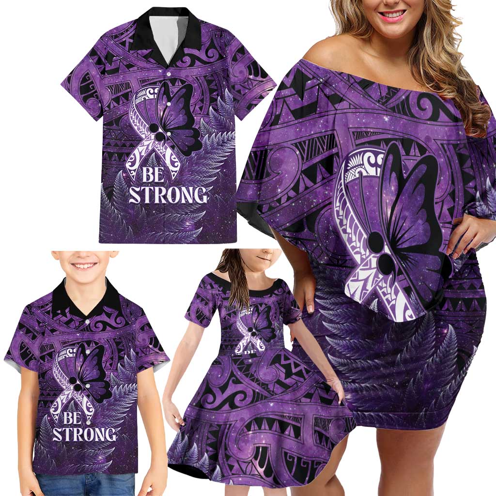 Lupus Awareness Month New Zealand Family Matching Off Shoulder Short Dress and Hawaiian Shirt Be Strong Warrior Maori Silver Fern LT14 - Polynesian Pride