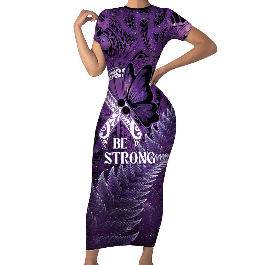 Lupus Awareness Month New Zealand Family Matching Short Sleeve Bodycon Dress and Hawaiian Shirt Be Strong Warrior Maori Silver Fern LT14 Mom's Dress Purple - Polynesian Pride