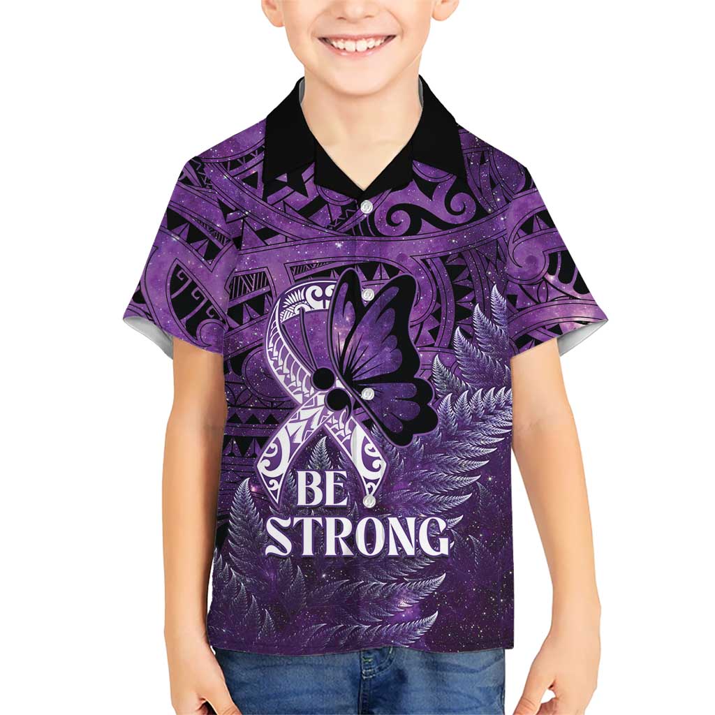 Lupus Awareness Month New Zealand Family Matching Short Sleeve Bodycon Dress and Hawaiian Shirt Be Strong Warrior Maori Silver Fern LT14 Son's Shirt Purple - Polynesian Pride