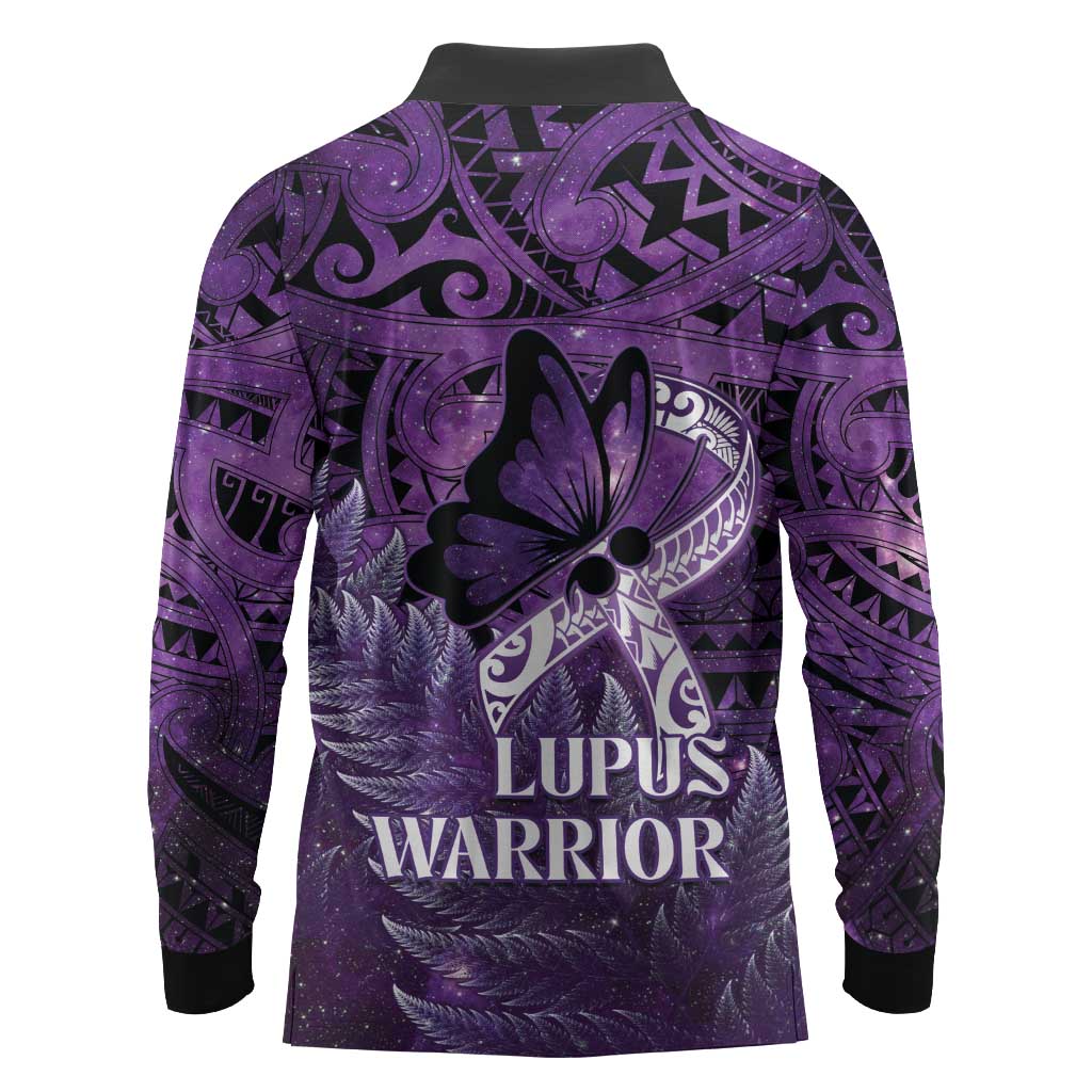 Lupus Awareness Month New Zealand Long Sleeve Polo Shirt Be Strong Warrior Maori Silver Fern