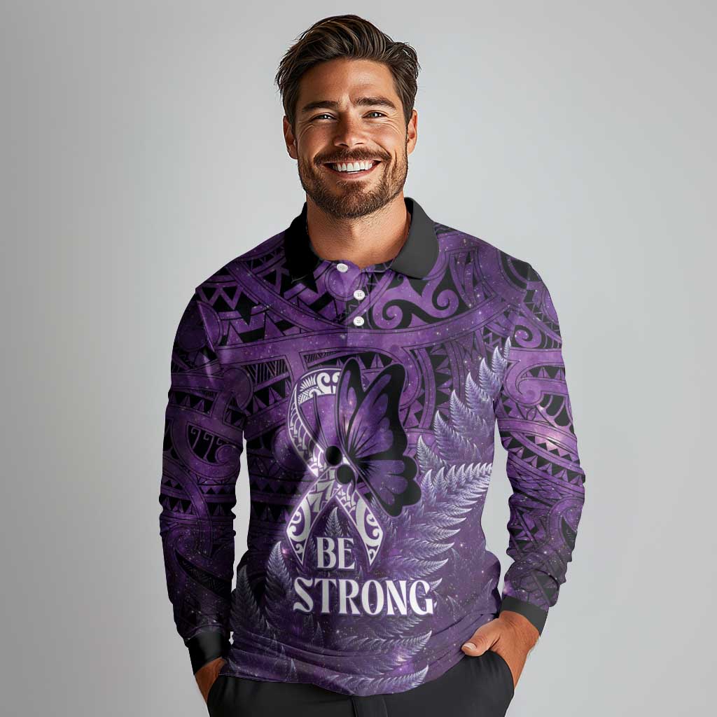 Lupus Awareness Month New Zealand Long Sleeve Polo Shirt Be Strong Warrior Maori Silver Fern