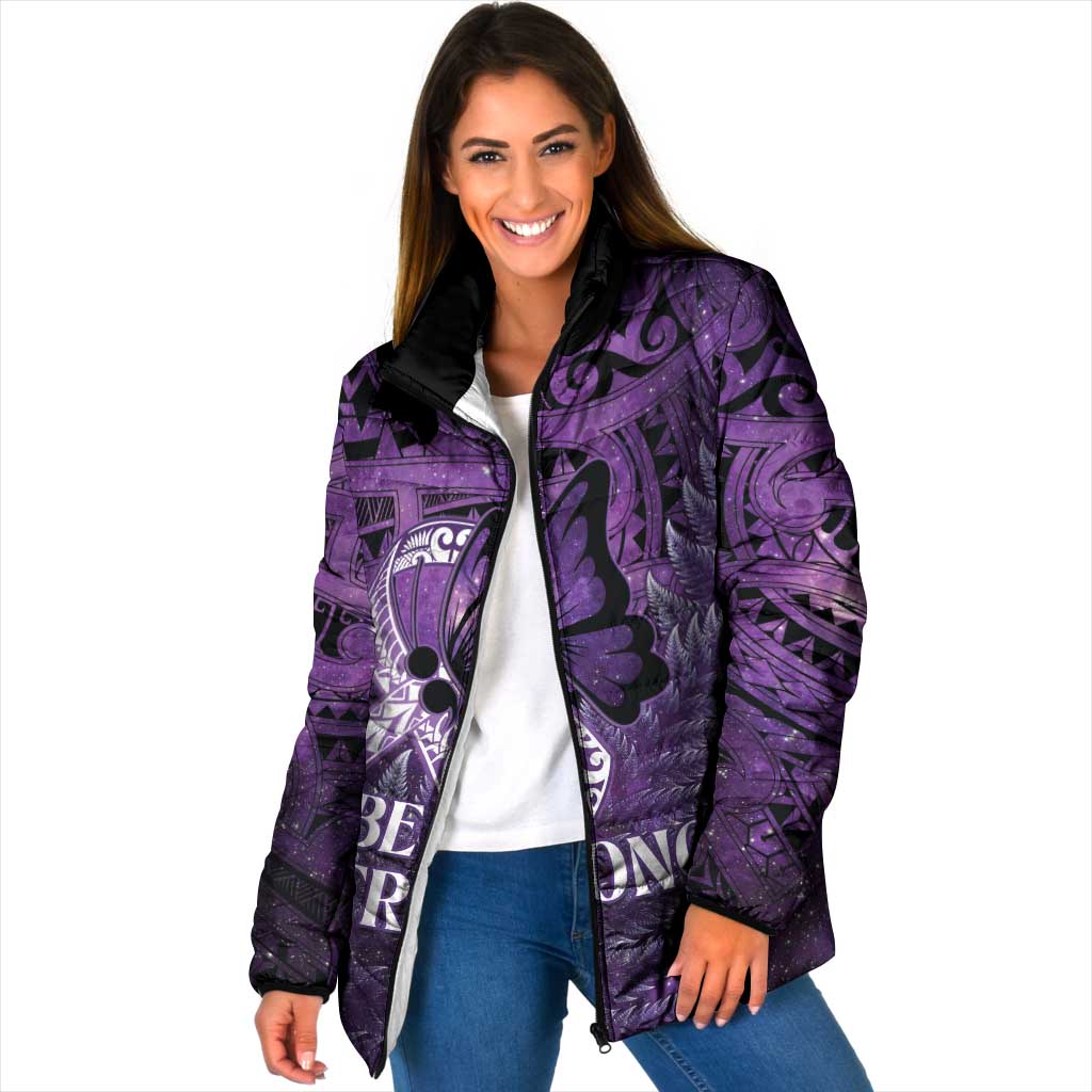 Lupus Awareness Month New Zealand Padded Jacket Be Strong Warrior Maori Silver Fern