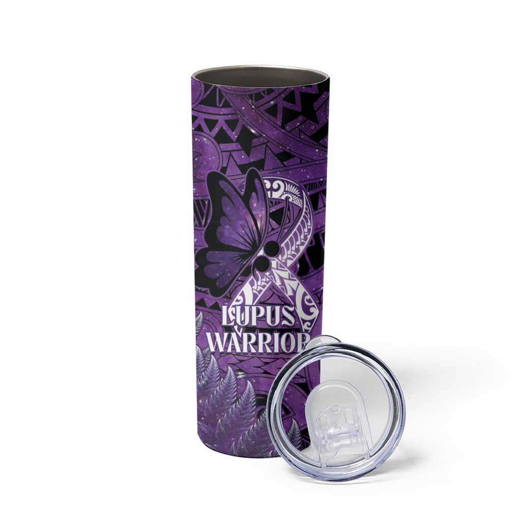 Lupus Awareness Month New Zealand Skinny Tumbler Be Strong Warrior Maori Silver Fern LT14 - Polynesian Pride