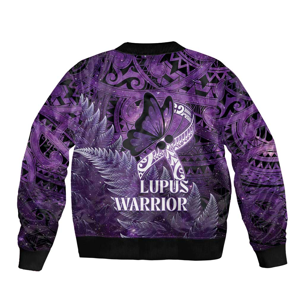 Lupus Awareness Month New Zealand Sleeve Zip Bomber Jacket Be Strong Warrior Maori Silver Fern