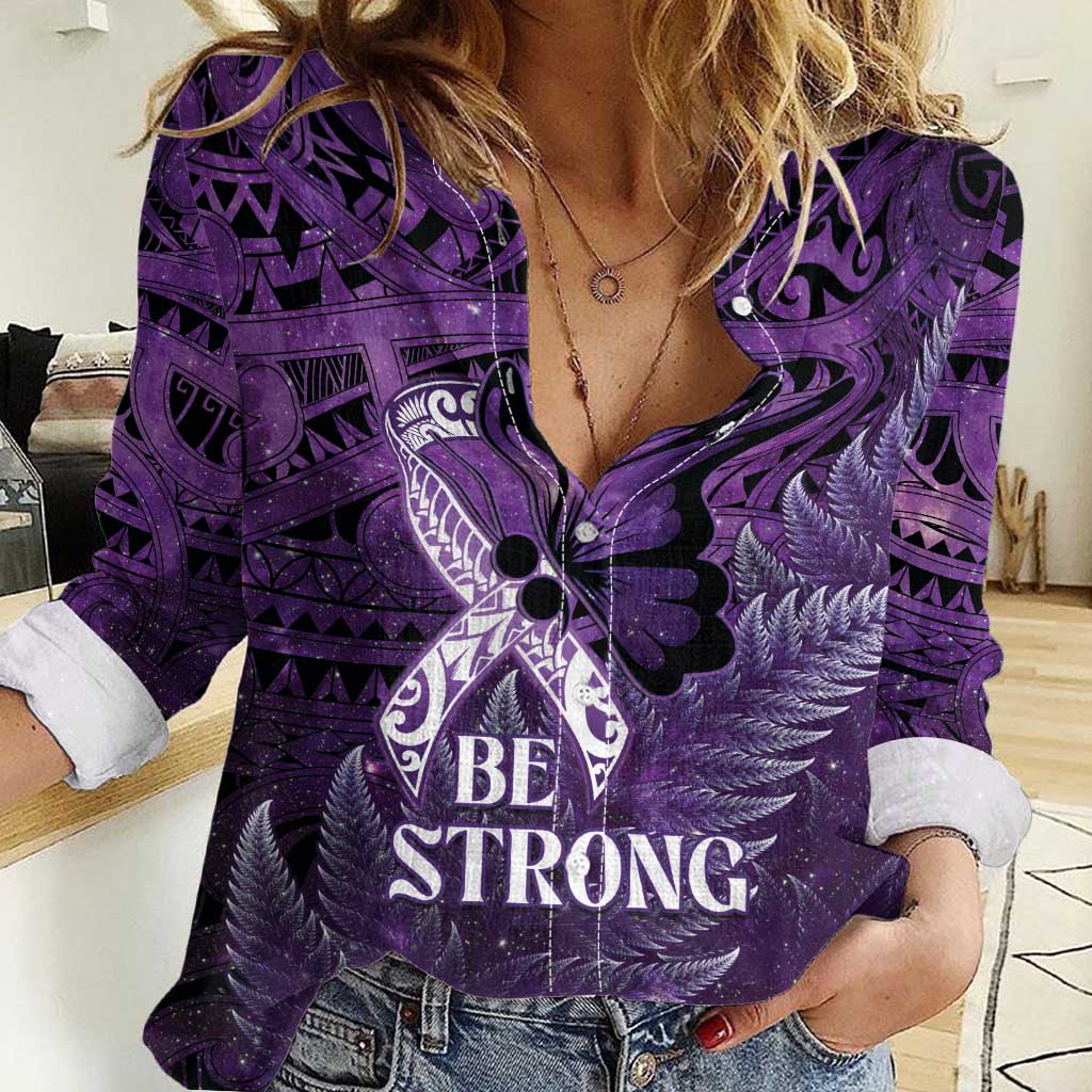 Lupus Awareness Month New Zealand Women Casual Shirt Be Strong Warrior Maori Silver Fern LT14 Female Purple - Polynesian Pride