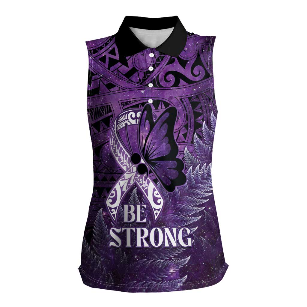 Lupus Awareness Month New Zealand Women Sleeveless Polo Shirt Be Strong Warrior Maori Silver Fern LT14 Female Purple - Polynesian Pride