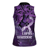 Lupus Awareness Month New Zealand Women Sleeveless Polo Shirt Be Strong Warrior Maori Silver Fern LT14 - Polynesian Pride