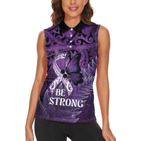 Lupus Awareness Month New Zealand Women Sleeveless Polo Shirt Be Strong Warrior Maori Silver Fern LT14 - Polynesian Pride