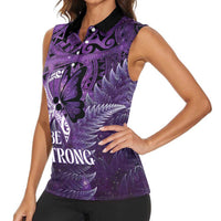 Lupus Awareness Month New Zealand Women Sleeveless Polo Shirt Be Strong Warrior Maori Silver Fern LT14 - Polynesian Pride