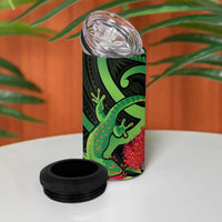 New Zealand Gecko 4 in 1 Can Cooler Tumbler Aotearoa Maori With Pohutukawa Flowers LT14 - Polynesian Pride