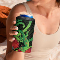 New Zealand Gecko 4 in 1 Can Cooler Tumbler Aotearoa Maori With Pohutukawa Flowers LT14 - Polynesian Pride