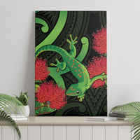 New Zealand Gecko Canvas Wall Art Aotearoa Maori With Pohutukawa Flowers