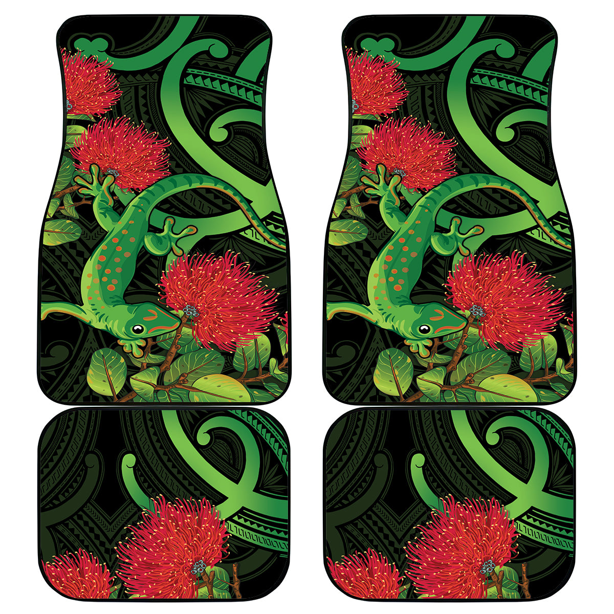 New Zealand Gecko Car Mats Aotearoa Maori With Pohutukawa Flowers