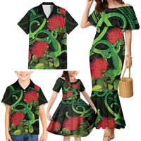 New Zealand Gecko Family Matching Mermaid Dress and Hawaiian Shirt Aotearoa Maori With Pohutukawa Flowers LT14 - Polynesian Pride