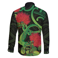 New Zealand Gecko Family Matching Off Shoulder Maxi Dress and Hawaiian Shirt Aotearoa Maori With Pohutukawa Flowers