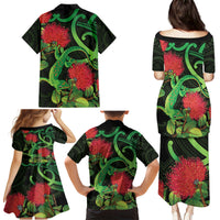 New Zealand Gecko Family Matching Puletasi and Hawaiian Shirt Aotearoa Maori With Pohutukawa Flowers LT14 - Polynesian Pride