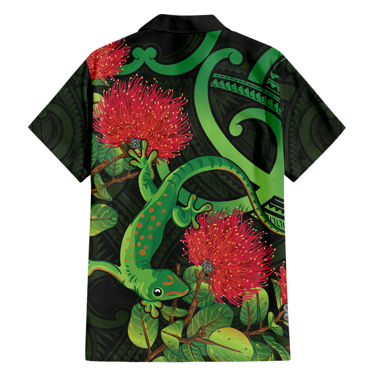 New Zealand Gecko Family Matching Short Sleeve Bodycon Dress and Hawaiian Shirt Aotearoa Maori With Pohutukawa Flowers LT14 - Polynesian Pride