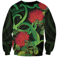 New Zealand Gecko Sweatshirt Aotearoa Maori With Pohutukawa Flowers