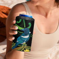 New Zealand Tui Bird 4 in 1 Can Cooler Tumbler Aotearoa Maori With Kowhai Flowers