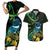 New Zealand Tui Bird Couples Matching Short Sleeve Bodycon Dress and Hawaiian Shirt Aotearoa Maori With Kowhai Flowers