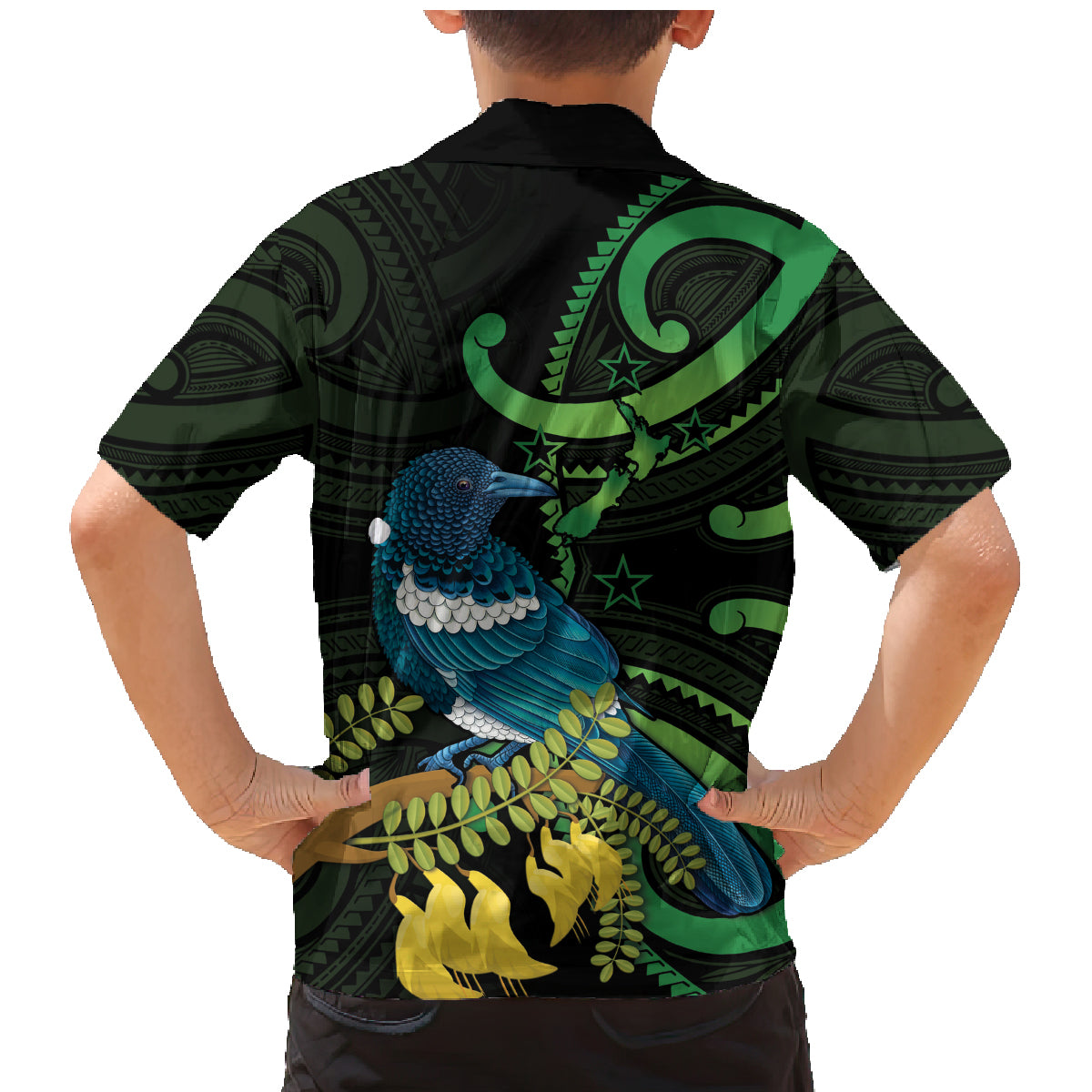 New Zealand Tui Bird Family Matching Mermaid Dress and Hawaiian Shirt Aotearoa Maori With Kowhai Flowers LT14 - Polynesian Pride