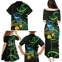 New Zealand Tui Bird Family Matching Puletasi and Hawaiian Shirt Aotearoa Maori With Kowhai Flowers LT14 - Polynesian Pride