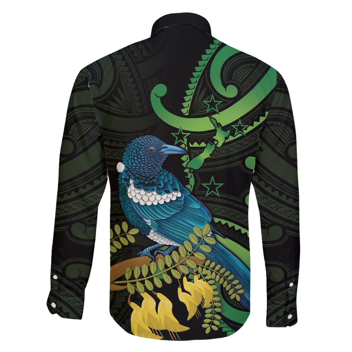 New Zealand Tui Bird Family Matching Short Sleeve Bodycon Dress and Hawaiian Shirt Aotearoa Maori With Kowhai Flowers LT14 - Polynesian Pride