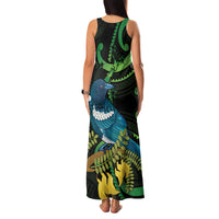 New Zealand Tui Bird Family Matching Tank Maxi Dress and Hawaiian Shirt Aotearoa Maori With Kowhai Flowers