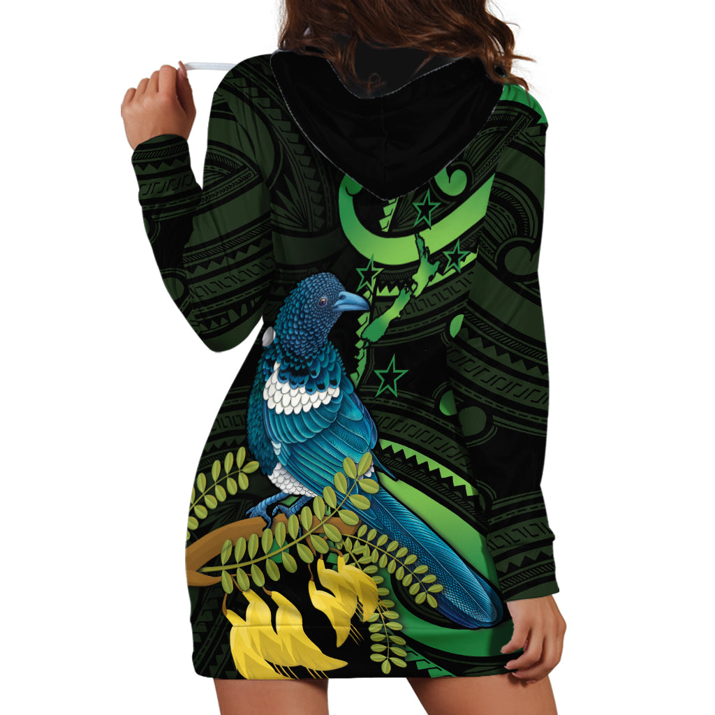 New Zealand Tui Bird Hoodie Dress Aotearoa Maori With Kowhai Flowers LT14 - Polynesian Pride