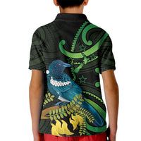 New Zealand Tui Bird Kid Polo Shirt Aotearoa Maori With Kowhai Flowers
