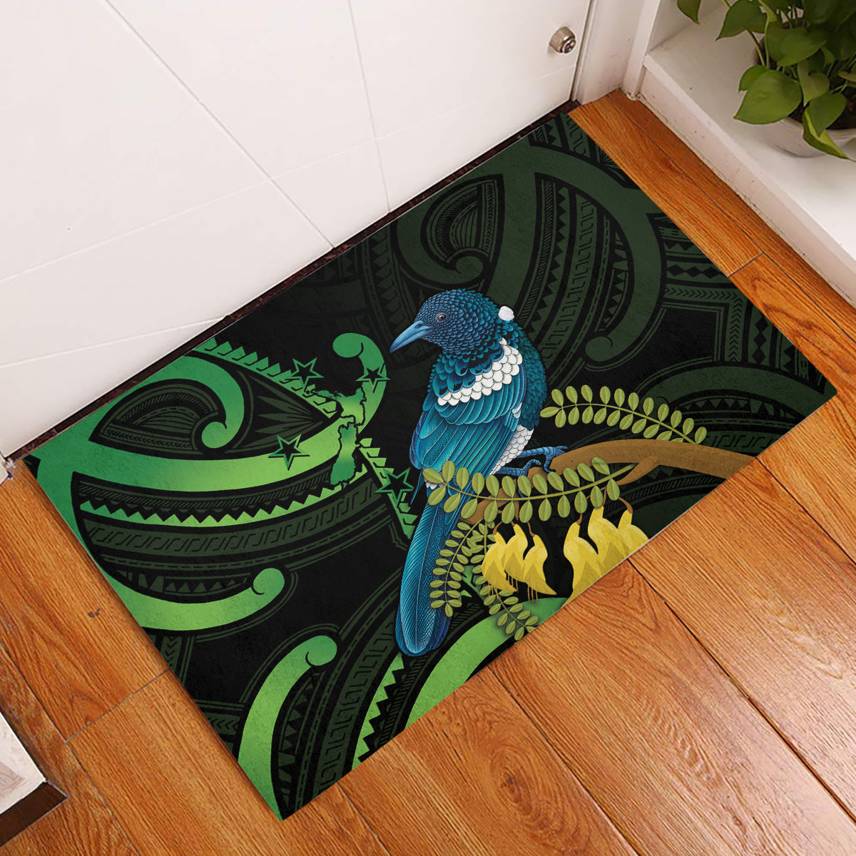 New Zealand Tui Bird Rubber Doormat Aotearoa Maori With Kowhai Flowers